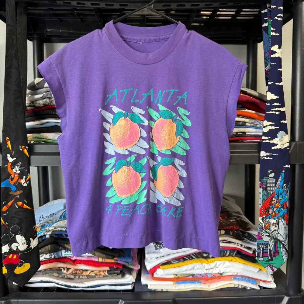 Vintage Purple Atlanta 4 Peach Sake Graphic Muscle Tee Light Marks Cropped